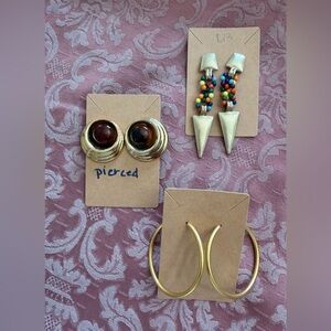 Gold Hoop Earrings + Gold Tortoise Clip-Ons + Multicolor Beaded Spike Dangles